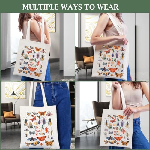 Canvas Aesthetic Tote Bag for Women with Inner Pocket Totes Shoulder Book Bag Shopping Reusable Grocery Bags - color: Be Kind to All Kinds