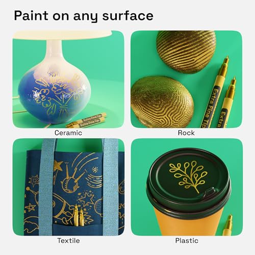 ARTISTRO 2 Gold Permanent Marker - Waterproof Markers for Tire, Fabric, Rocks, Glass, Ceramic, Wood, Paper - Oil Based Metallic Paint Pens - Extra-Fine Tip 0.7mm - color: Gold, style: Extra Fine Tip