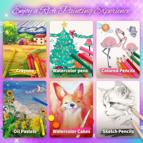 Cokiki Mermaid Art Set for Kids, 184 Piece Drawing Art Kit - color: Violet Princess