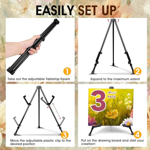 AROIC 24 Pack 14''Tabletop Easels, Black Steel Table Top Easels for Display | Adjustable Portable Table Top Easel for Paintings, Signs, Posters,Frame Pictures(with 24 Bags) - style: 24P
