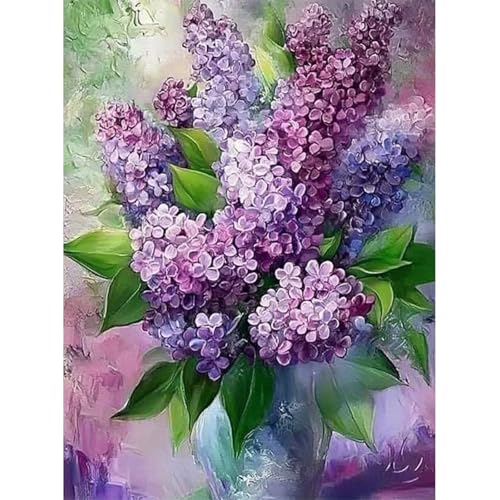 BSNRCH Flower Diamond Arts Kits for Adults-Lilac Diamond Painting Kits for Adults, 5D Vase Diamond Art Kits, DIY Floral Gem Art DIY Crafts Kits Home Wall Decor Gifts 12x16 inch - color: Flower lilac