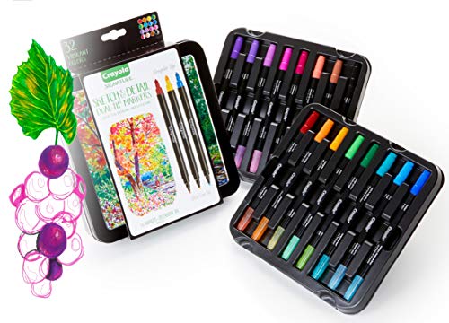 Crayola Sketch & Detail Dual-Tip Markers (16ct), Adult Coloring Set, 32 Colors, Fine & Brush Tip Art Markers, For Calligraphy & Drawing - size: 1 Count (Pack of 1), style: Sketch & Detail