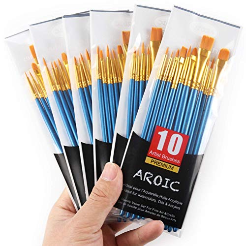 AROIC 60 Pcs Paint Brushes, Acrylic Paint Brush Set for Oil & Watercolor - size: 60pcs-blue