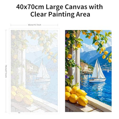 ARTGOTO Large Paint by Numbers for Adults Lake Como Italy | 15.7x27.5inch/40x70cm Paint by Number Kit on Canvas, Lemon Tree Sailboat Landscape Acrylic Painting Set, No Frame - color: PBN061