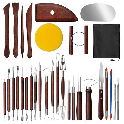 Amrules 31 Pcs Polymer Clay Sculpting Tools Kit for Adults, Red | Multi-Functional for Carving, Dotting & Molding, Ideal for Art Class & Pottery Studio, Comes with Zipper Storage Bag - color: Red-31Pcs