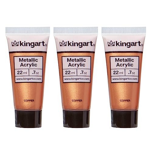 KINGART PRO Artist Quality METALLIC COPPER Acrylic Paint, 22ml (0.74oz) Tubes, 3 Pack - Set (66ml Total), Metallic Copper