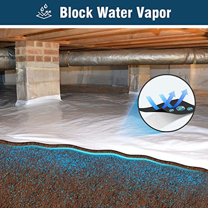 Crawl Space Vapor Barrier, 12 Mil 10x50' Black/White Panda Film | Thick Plastic Sheeting, Plastic Drop Cloth Covering for Crawlspace Encapsulation, Suitable for Commercial and Residential Use - size: 12mil 10'x50'