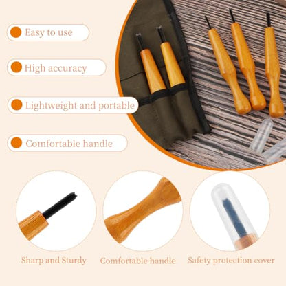 5 Pcs Linocut Carving Tools Set with Storage Bag - Triangular Linoleum & Wood Carving Knife Chisel V Shaped Tools for Linocut Printmaking & Woodcarving (1.5mm, 2mm, 3mm, 4mm, 5mm)