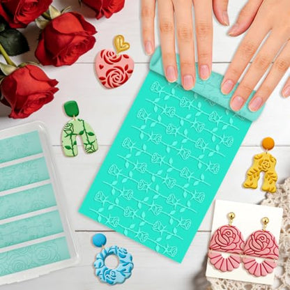beinkmake 5Pcs Rose Pattern Polymer Clay Texture Rollers, Plastic Clay Tools with Storage Case for DIY Jewelry Making, Scrapbooking, Pottery Crafting - color: Rose Pattern