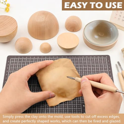 Wooden Pottery Bowl Press Molds Set, 8Pcs 8 Sizes Multi‑Size Slump Mold for Hand‑Building Clay, Bowls Trinket Dishes & Glaze Test Tiles
