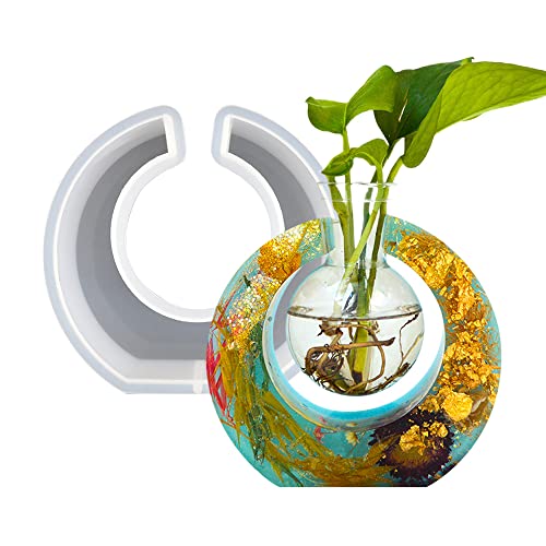 Wholesale Hydroponic Silicone Epoxy Resin Mold Round Frame Nordic Design Flower Plant Vase Concrete Mould with Plastic Bottles for Desktop Decoration Making, Home Decor - size: Round