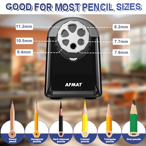 AFMAT PSX2 Electric Pencil Sharpener for Classroom, 6 Holes, Heavy Duty Pencil Sharpener for 6-11mm Pencils, Auto Stop, Save Pencils, School Teacher Must Have Pencil Sharpeners Plug in, Gray - color: Gray