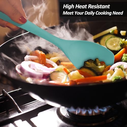 Upgrade Silicone Spatula Spoon Set,VOVOLY Heat Resistant Rubber Spoonula, Seamless Non-Stick Flexible Scrapers for Baking Mixing Tool,3 Pack, Teal - color: Teal