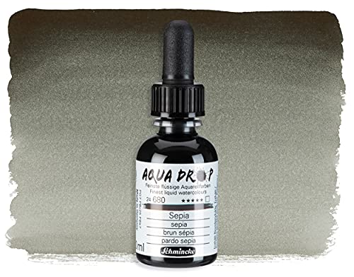 Schmincke - AQUA DROP, liquid, pigment-based watercolorcolour, sepia in 30 ml pipette bottle, 24680034, for watercolorpainting, urban sketching, calligraphy, handlettering, lightfast - color: 680 sepia