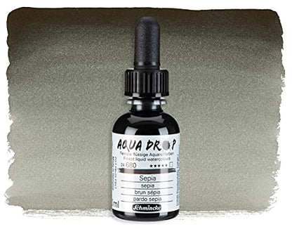 Schmincke - AQUA DROP, liquid, pigment-based watercolorcolour, sepia in 30 ml pipette bottle, 24680034, for watercolorpainting, urban sketching, calligraphy, handlettering, lightfast - color: 680 sepia