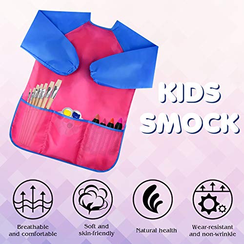 Pack of 2 Kids Art Smocks, Children Waterproof Artist Painting Aprons Long Sleeve with 3 Pockets for Age 2-6 Years | Colorful Waterproof Children Artist Smock with Long Sleeve 3 Roomy Pockets for Age 2-8 Years Gifts (Blue Pink Yellow) - color: Blue Pink Y