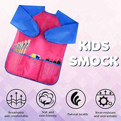 Pack of 2 Kids Art Smocks, Children Waterproof Artist Painting Aprons Long Sleeve with 3 Pockets for Age 2-6 Years | Colorful Waterproof Children Artist Smock with Long Sleeve 3 Roomy Pockets for Age 2-8 Years Gifts (Blue Pink Yellow) - color: Blue Pink Y