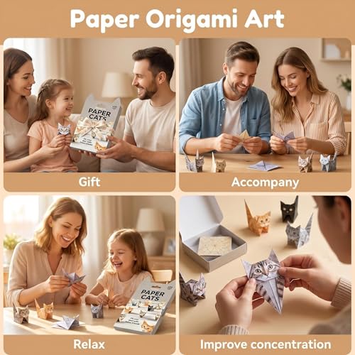 3D Origami Cat Kit, 50 Paper Cats, DIY Craft Kit for Adults & Teens