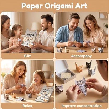 3D Origami Cat Kit, 50 Paper Cats, DIY Craft Kit for Adults & Teens