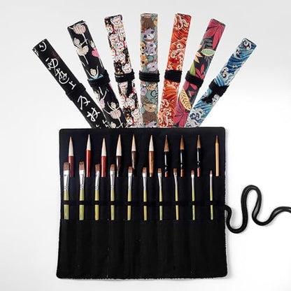 Funny live Paint Brush Holder Art Supplies, Artist Brush Holder & Art Supply Storage Organizer Roll-Up Case Bag, Protect Acrylic Oil Watercolor Paintbrushes (Leaves 20 Slot Pockets) - style: Leaves 20 Slot Pockets