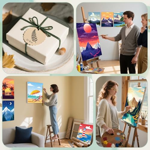 Harloon 36 Pcs 8 x 10 Inch Pre Drawn Canvas for Painting Pre Stretched Canvas Painting for Adults Illustration Landscape Outline for Sip and Paint Party Supplies Favor - style: Mountain