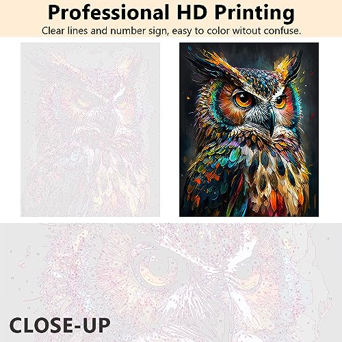TUMOVO Abstract Owl Paint by Numbers Craft Kit for Adults | Animal Art on 16x20 Inch Unframed Canvas with Acrylic Paints and 3 Brushes Relaxing DIY Craft and Wall Decor