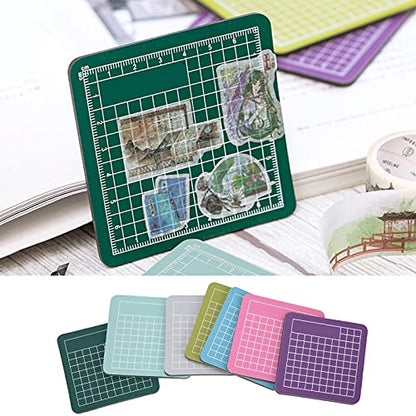 Mini Self Healing Cutting Mat Set 2.4 Inch 7 Pieces Colorful Craft Mats Non Slip Sewing Pads for Quilting Scrapbooking Paper Carving, Mint Green Matcha Gray Sky Blue