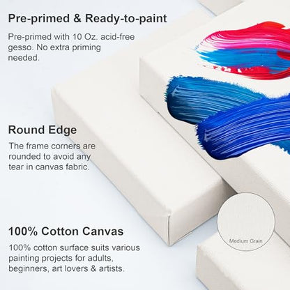 AUREUO 4x4 Inch Gallery Wrapped Canvas - 1.5 Inch Depth 4 Pack - 10 Oz Triple Gesso Primed 100% Cotton Square White Artist Canvases for Acrylic & Oil Paints - size: 4"x4" Gallery