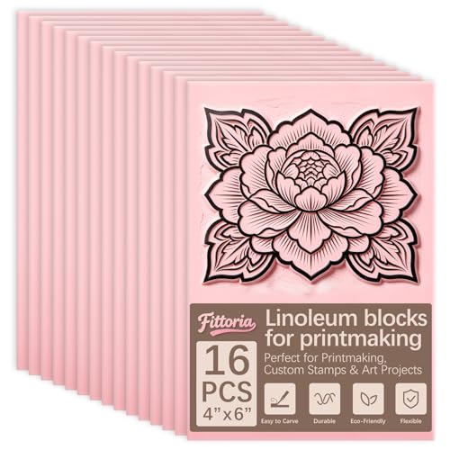 16Pcs 4x6 Inch Soft Linoleum Blocks, Premium Rubber Linocut Carving Blocks Ideal for Stamp Carving, Relief Printing and Various DIY Art Craft Creations - color: linocut block 4x6x0.2in-16pcs