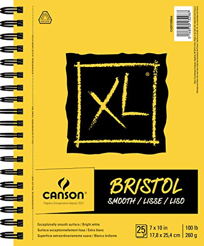 Canson XL Series Bristol Paper, Smooth, Wirebound Pad, 7x10 inches, 25 Sheets (100lb/260g) - Artist Paper for Adults and Students - Markers, Pen and Ink - size: 7x10, style: Bristol, Smooth