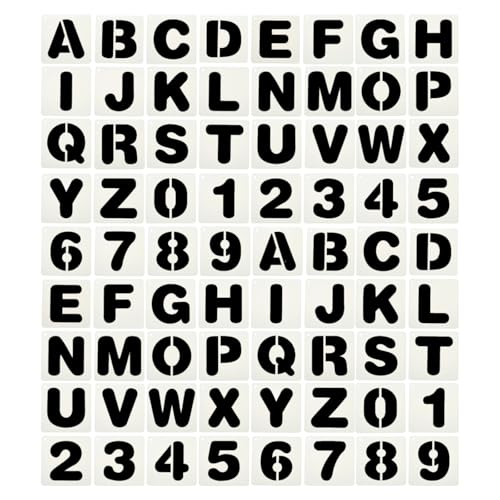 PATIKIL 2 Set 1" Letter Number Stencils, 36Pcs Square Reusable Letter and Number Stencil Templates for Painting on Wall Wood Fabric Signage, Uppercase Letter Style - size: 1"