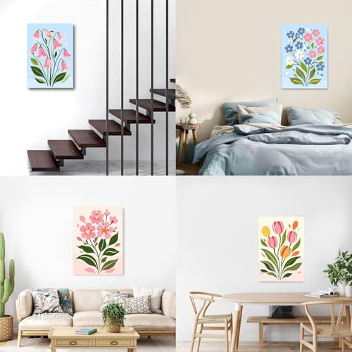 Gemozaic 4 Pack Paint by Numbers Kit for Adults with Frame, Easy Flowers - color: BKH2558-BKH2561