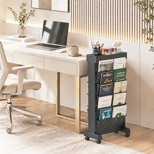 6-Tier Rolling Bookshelf Magazine Rack with Wheels Black - color: Black, size: 6-Tier 30.5"H