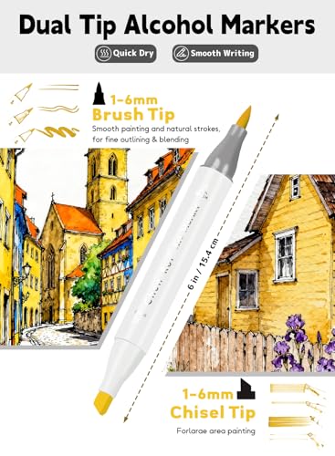 168 Colors Alcohol Markers Brush and Chisel Tip with APP Chen Rui Markers | Dual Tips | Alcohol-Based | Blendable | Non Toxic | No Bleeding | for Artist Adults Coloring Drawing Illustration Sketching - color: 168 Colors