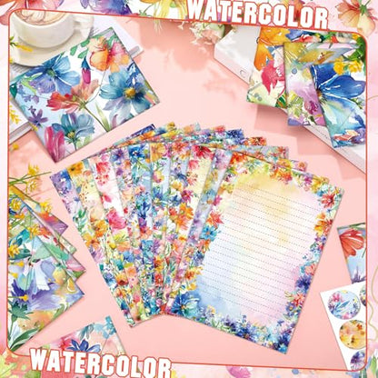TaoBary 160 Pcs Stationery Paper Set 50 Double Sided Stationery Papers with 50 Matching Envelopes and 60 Round Dot Sticker, 10 Design(Bright Floral,5.5 x 8.25 Inch) - size: 5.5 x 8.25 Inch, style: Bright Floral