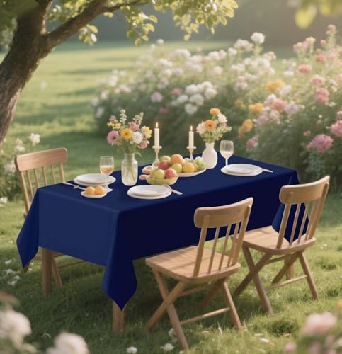HEIPINIUYE 2 Pack Navy Blue Tablecloth Disposable 54 x 108 Inch Navy Blue Plastic Table Cloth Disposable Waterproof Rectangle Table Cover for Party Birthday Camping Picnic Tablecloths - color: Navy Blue Rectangle Tablecloth, size: 2 Pack