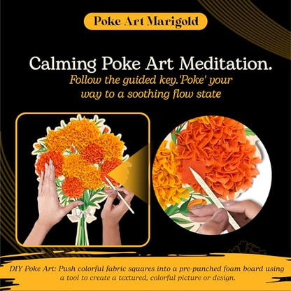 Unwynd Poke Art Marigold Flower Bouquet Kit for Adults, Women and Teens | Hobby activity, brain puzzles, adult, 12 illustration sheets, 12 pages of stickers, 12 colour pages Rubbing Plates & Supplies - style: Marigold