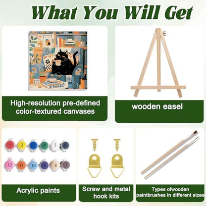 ICYANART Paint by Numbers for Adults Framed, Cat Number Painting 8x12In | Cat Paint by Number for Adults Beginners, Acrylic Funny Painting by Numbers, Cat Paint by Numbers - color: Lazy Cat-7.8x7.8in