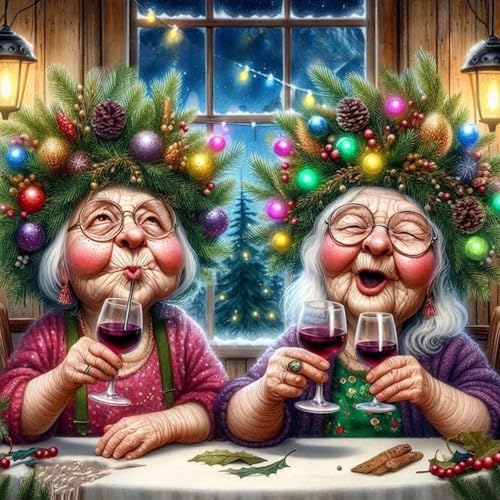 GUMITOON Old Ladies Diamond Art Kits for Adults-Christmas Full Drill Diamond Dots Paintings for Beginners, Round 5D Paint with Diamonds Pictures Gem Art Painting Kits DIY Crafts Kits 14"x14" QCY-100 - color: QCY-100