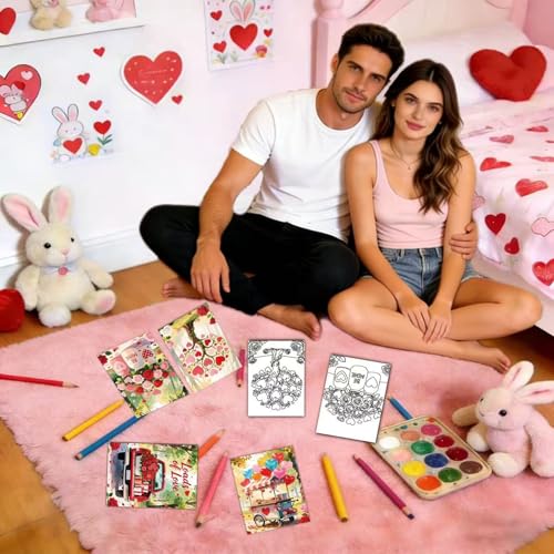 Niteform 12 Packs Valentine's Day Pre Drawn Canvas to Paint， 5x7 in Pre Printed Canvas Boards, Pre Stretched Outline Painting Kits for Beginners, Adults, Party Favors & Romantic Craft Activities - style: 5*7-valentine