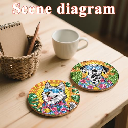 DOTSOPS 8 Pcs Dog Diamond Painting Coasters for Beginners with Holder 4 in - color: EDog