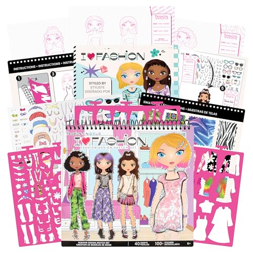 Fashion Angels I Love Fashion Sketch Portfolio | Includes Sketch Pad with Stencils & Stickers, Design Sketch Book for Girls, Ideal Drawing Kit for Kids - color: I Love Fashion