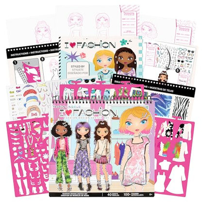 Fashion Angels I Love Fashion Sketch Portfolio | Includes Sketch Pad with Stencils & Stickers, Design Sketch Book for Girls, Ideal Drawing Kit for Kids - color: I Love Fashion
