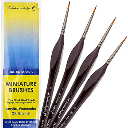 Professional Detail Paint Brushes Set - Size 0 Round Fine Tip Miniature Brushes for Adult Tabletop Gaming, Model Making, Precision Art & Hobby Painting (4-Pack) - style: 4pc Fine Tip (Size 0)