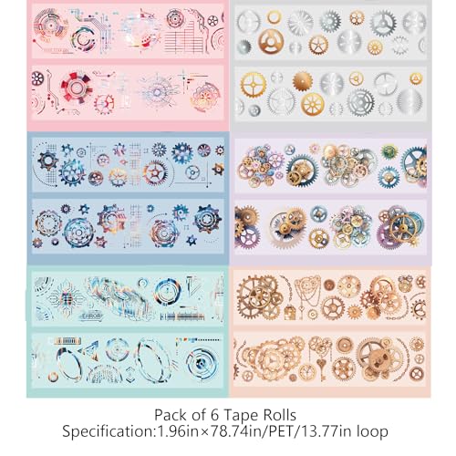 PET Tape Stickers for Journaling Supplies, Gears Journal Tape Stickers - color: Fantasy