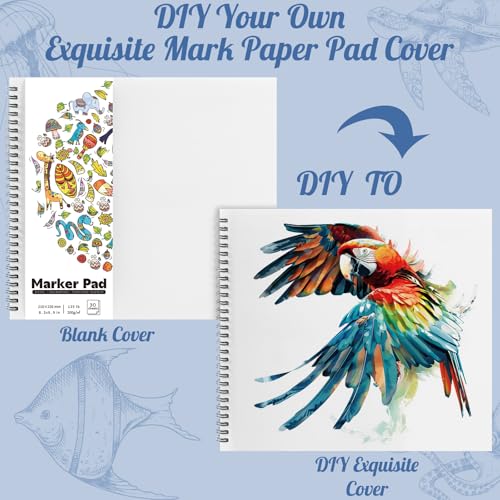 135lb/200gsm Marker Paper Pad, 8.3×8.9in Double Sided Bleedproof Sketch Pad, 30 Sheets Art Paper Spiral Sketchbook, Smooth Painting Coloring Alcohol Marker Paper for DIY, Gift | Acid-Free Smooth Paper, Bleed-Resistant, Spiral Bound with Tear Line, Lays Fl