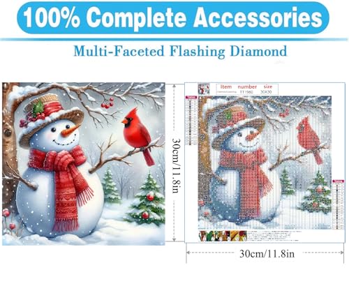MOMDEDP Christmas Cardinal Diamond Art Kits for Adults - Snowman Diamond Painting Kits for Adults, 5D DIY Red Bird Round Full Drill Gem Art Paint by Diamonds Dots Crafts Kits for Decor Gift 12x12inch