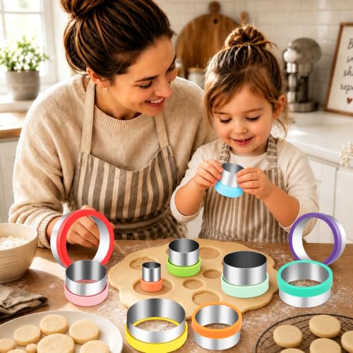 laxizar 10 Pcs Round Cookie Cutters Set Stainless Steel Biscuit Cutter