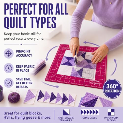 The Quilted Bear Rotating Cutting Mat 18" x 18" - Square 360° Rotating Self Healing Mat with Innovative Locking Mechanism for Quilting & Sewing Your Choice of Colours Available! (Pink) | Square Mat, 360° Rotation, Locking Mechanism, 5-Layer Surface, Non-S