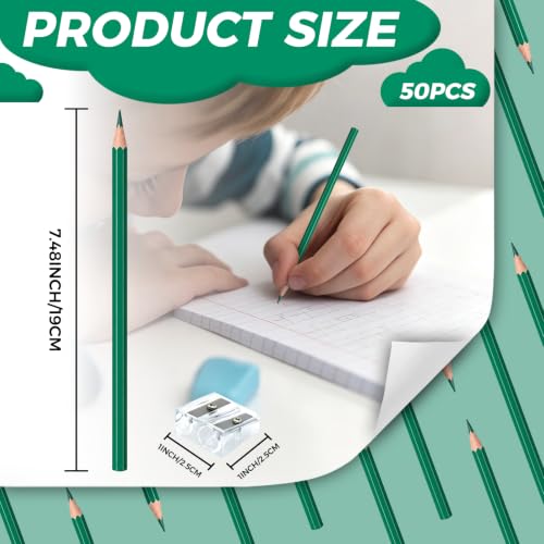 50 PCS Green Colored Pencils, Pre-sharpened Professional Wooden Art Pencils Set for Artists Painting | Premium Drawing Sketching Supplies - color: green